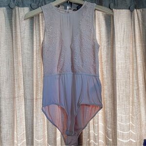 Tahari Light Pink Lace Semi Sheer Coquette Bodysuit Size Medium